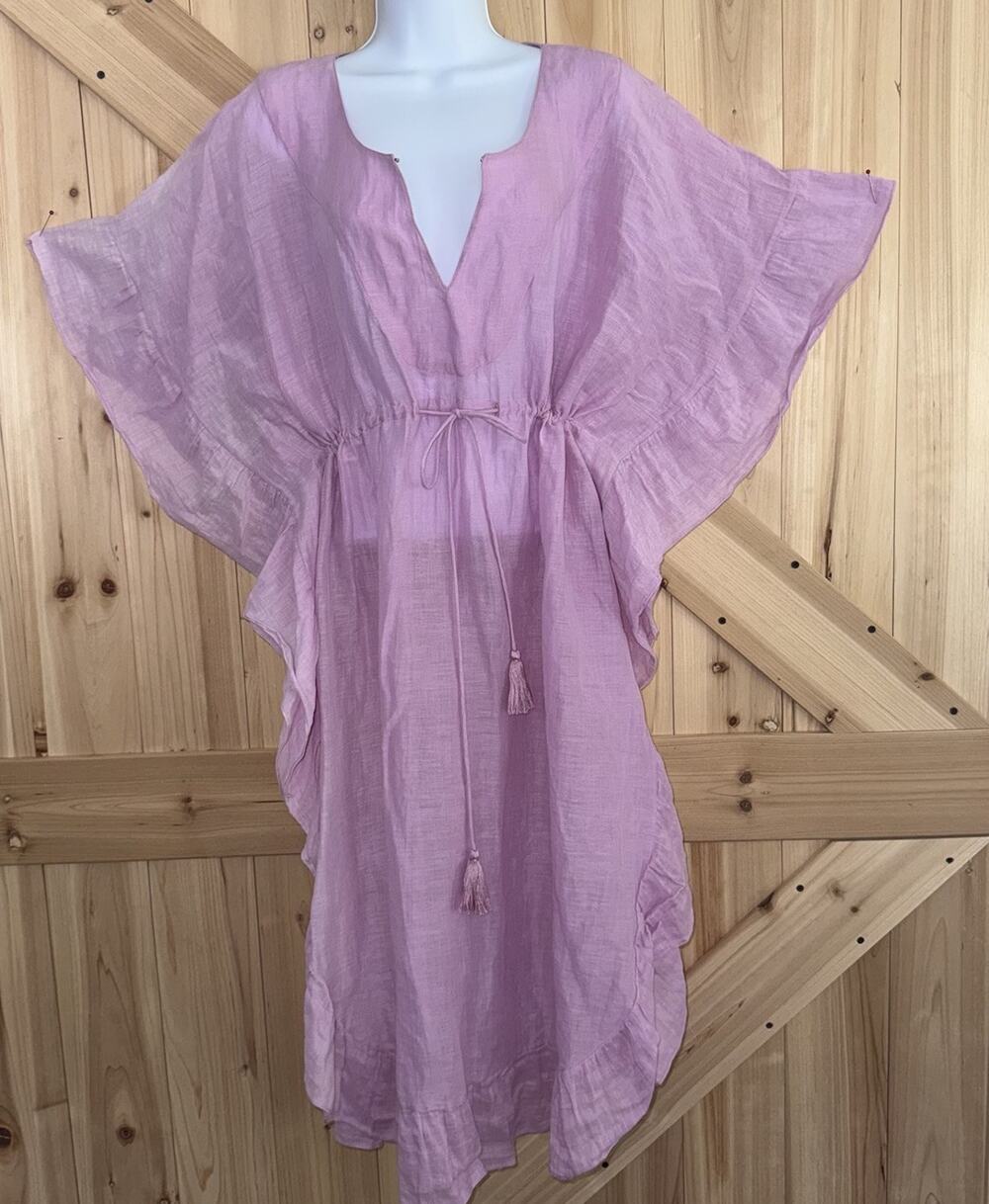 BENARAS by Citrus Lavender Kaftan Drawstring Waist Ruffle Coverup Dress Sz M